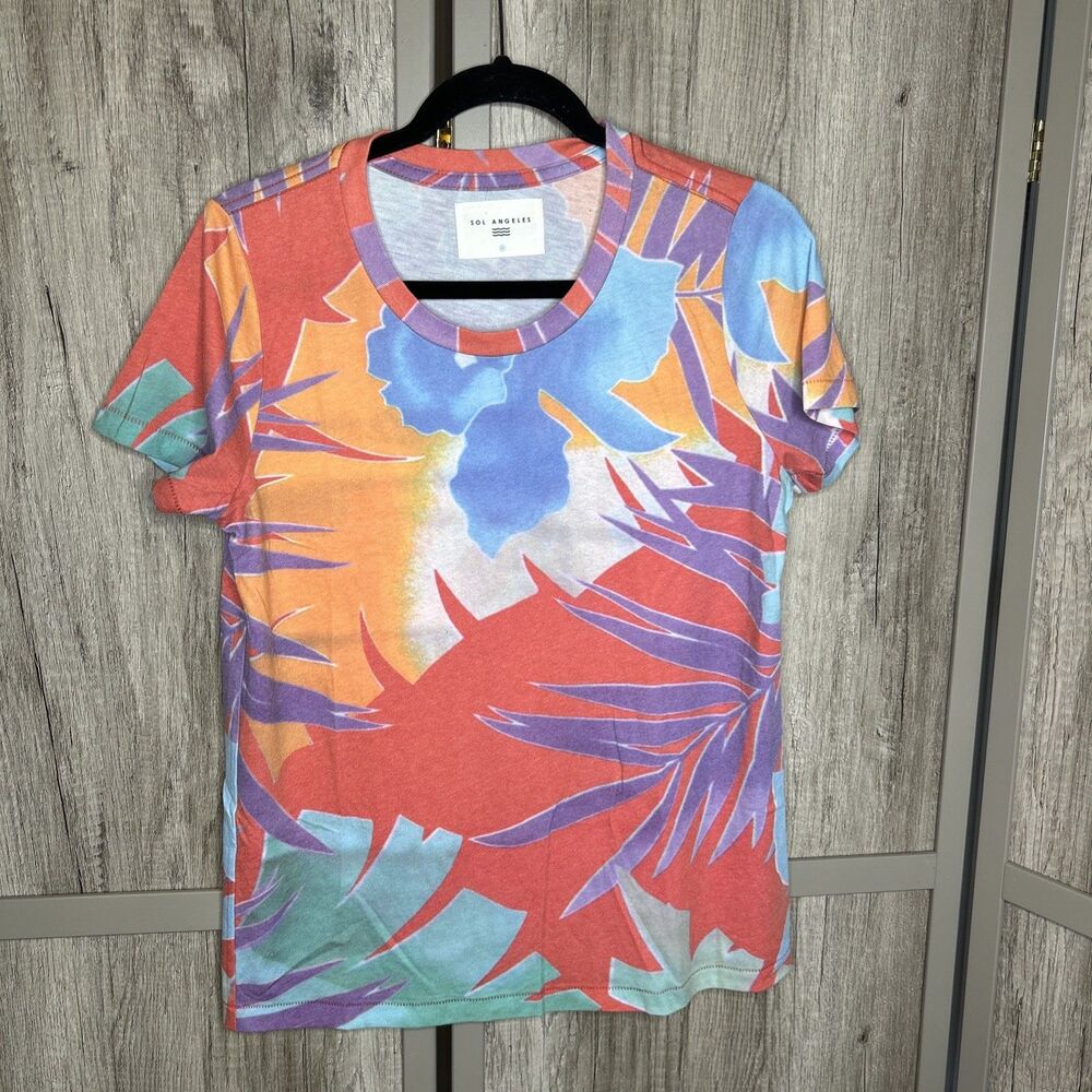 Sol Angeles Womens T Shirt Tropical Print Short Sleeves Size M